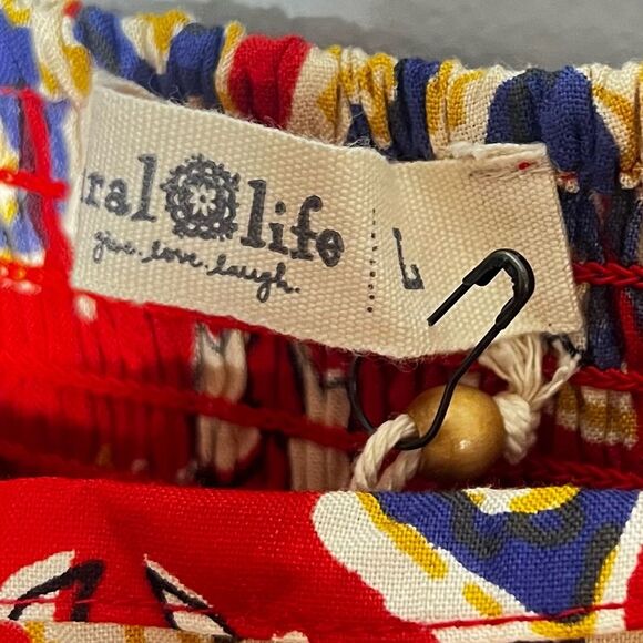 Natural Life NEW Bailey Maxi Dress Red Navy Boho Floral Smocked Bodice Size L - Picture 7 of 8